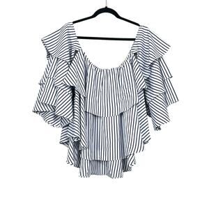 INA Blouse Womens Small Blue White Striped Off Shoulder Ruffle Tiered Top